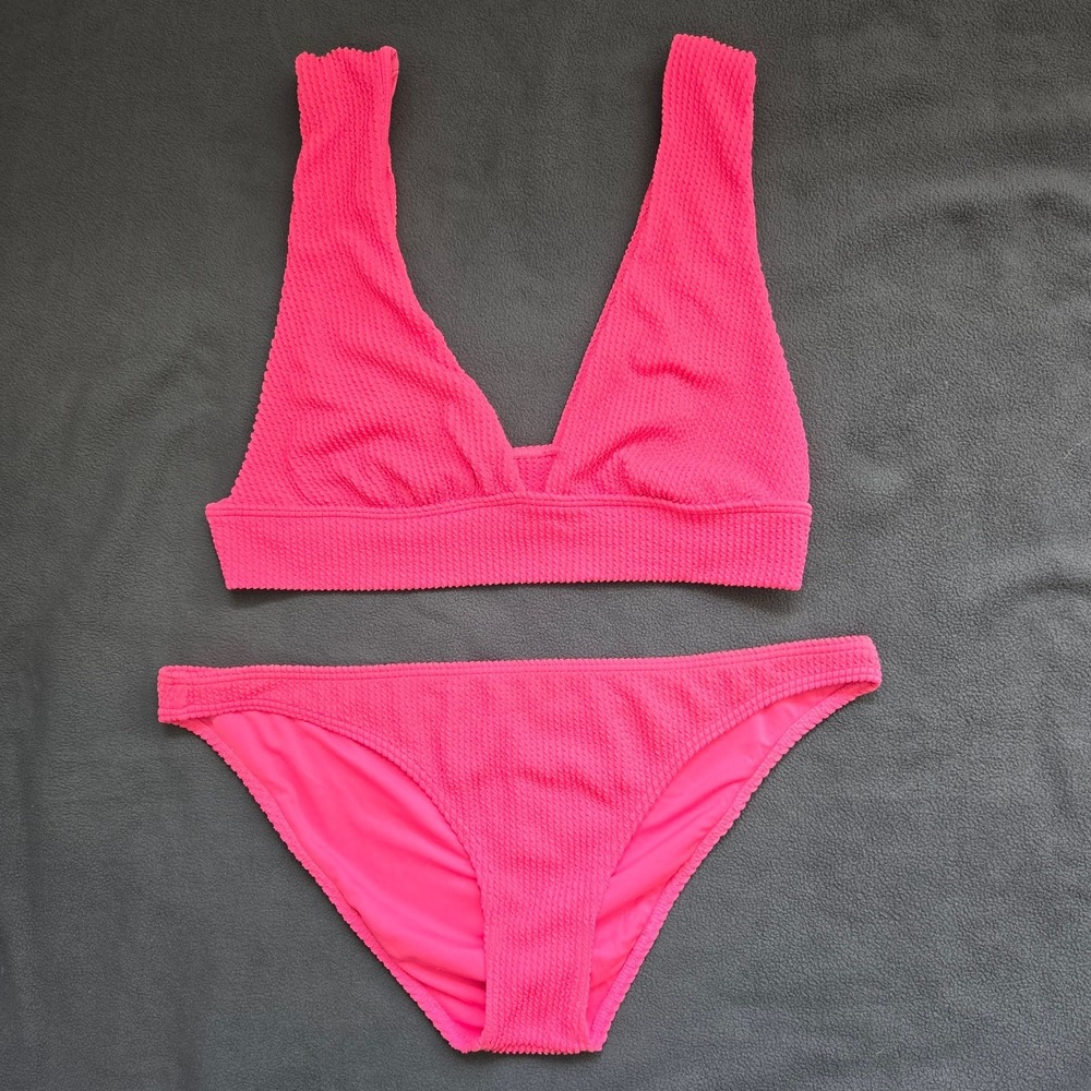 Billabong Bikini Set Women Size Small Pink Crinkle Textured Wide Strap 2 Piece